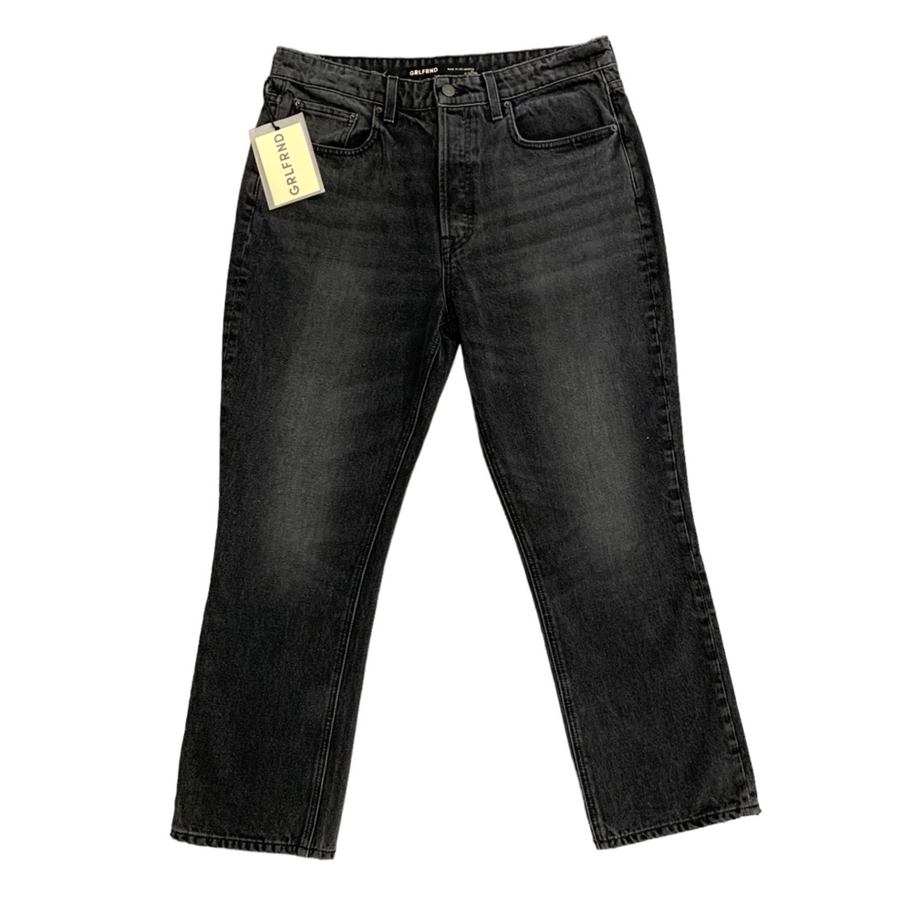 GRLFRND Casual Sunset Park Dark Grey/Black Denim High Rise Straight Crop Jeans